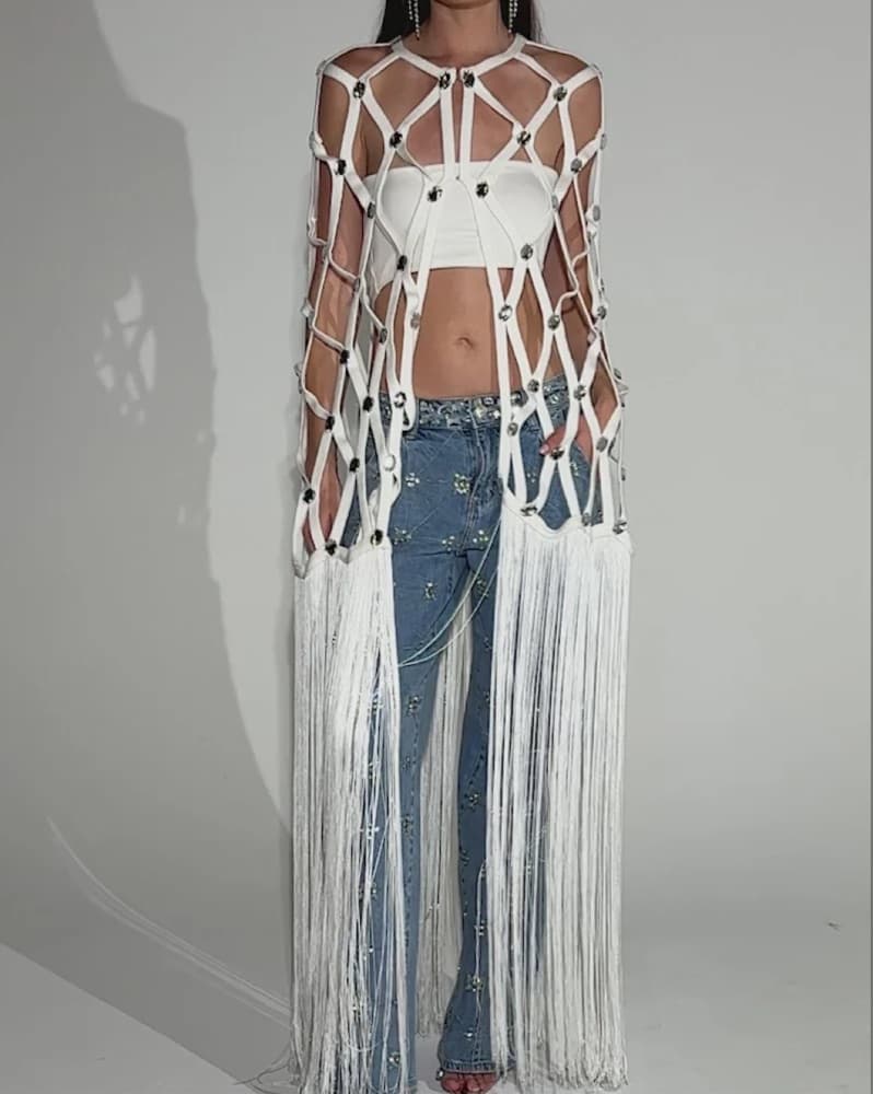 WHITE ZELINA FRINGE EMBELLISHED TOP - Image 1