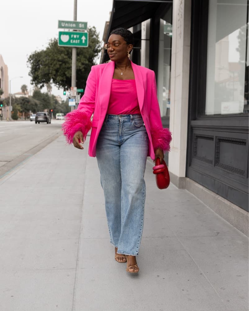 Hot Pink Feather Cuff Blazer - Image 1