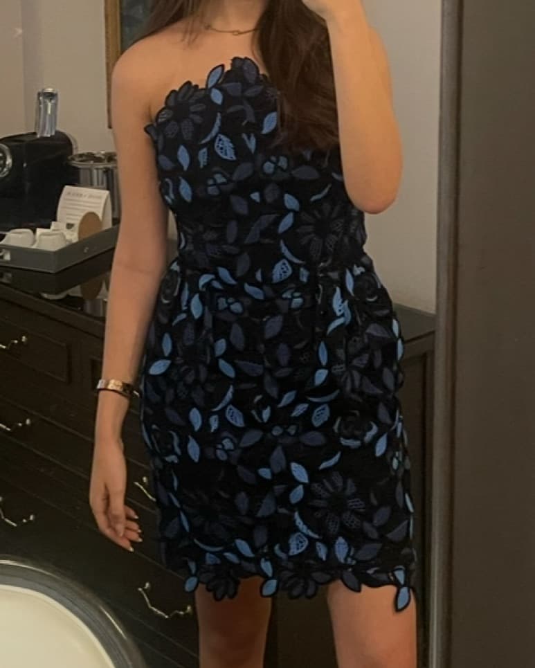 ELLIATT Navy Blue Floral Mini Lace Dress - Image 1