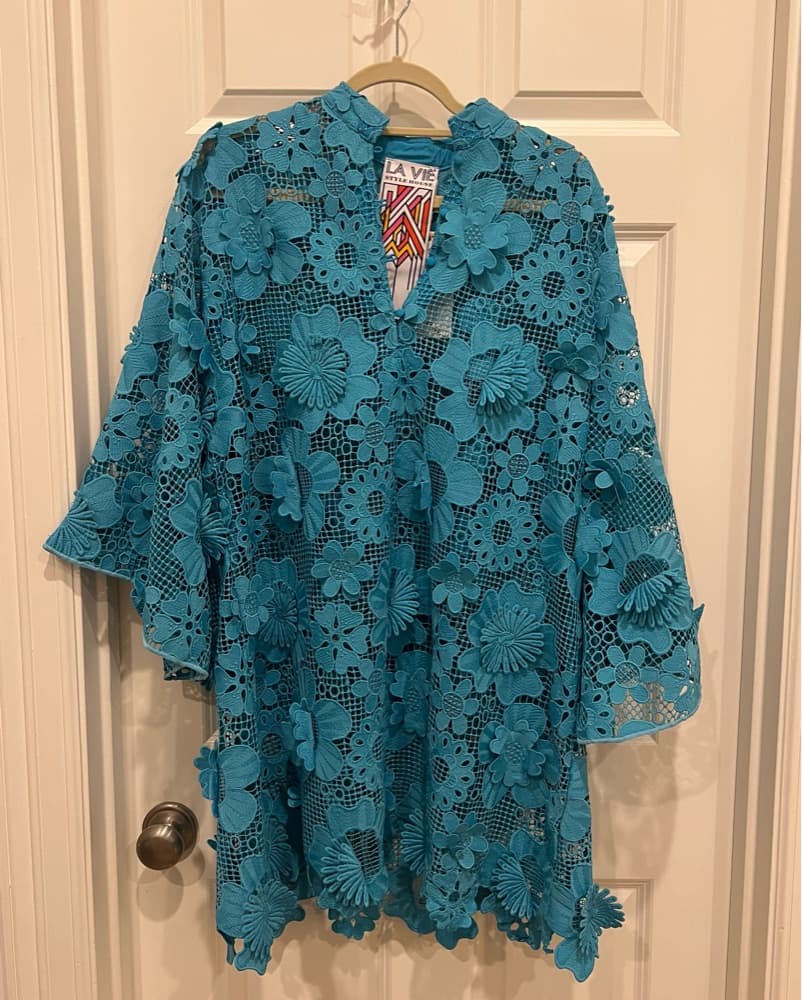 Aqua 60s Lace Mini Kaftan - Image 2