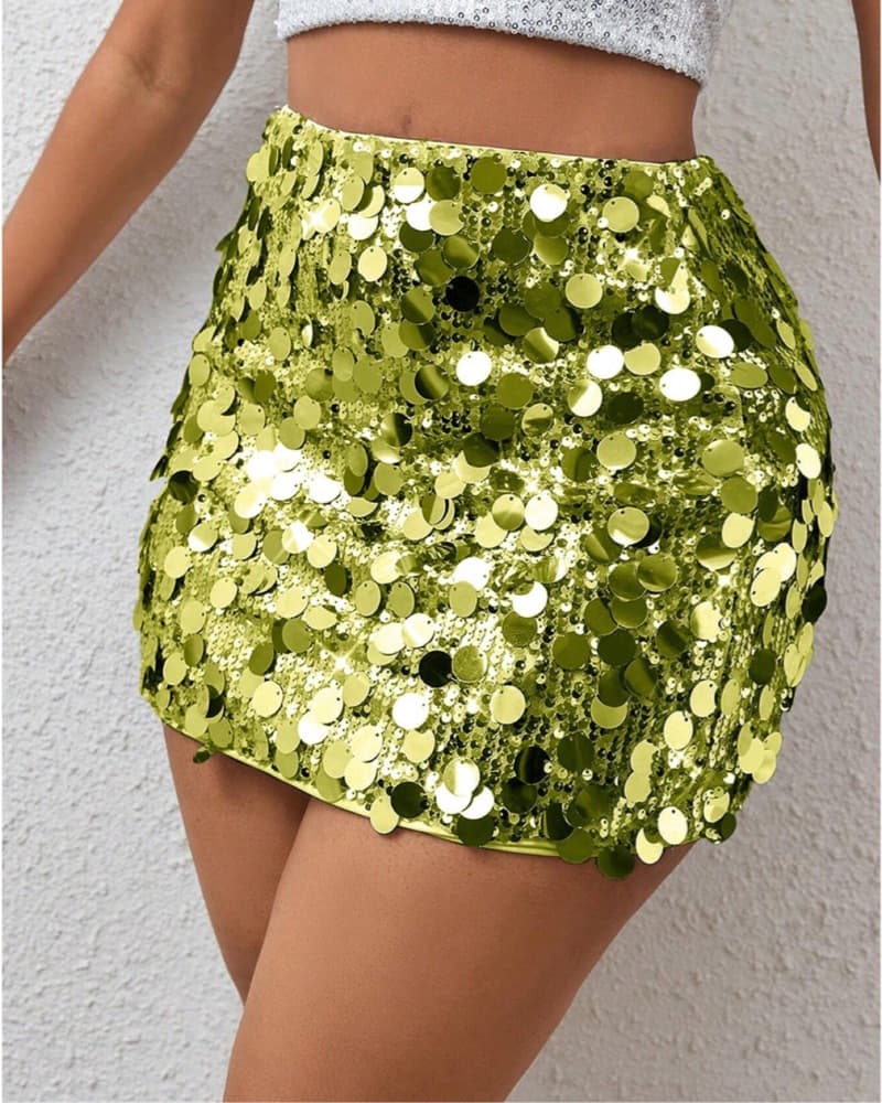 Green Sequin Mini Skirt - Image 1