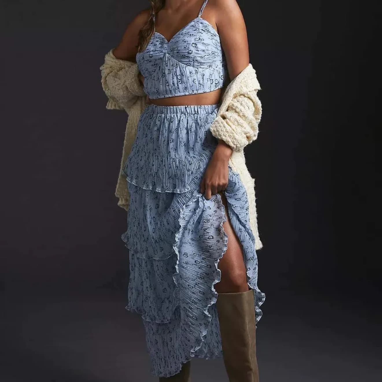 Blue Tiered Skirt Set Anthropologie - Image 3