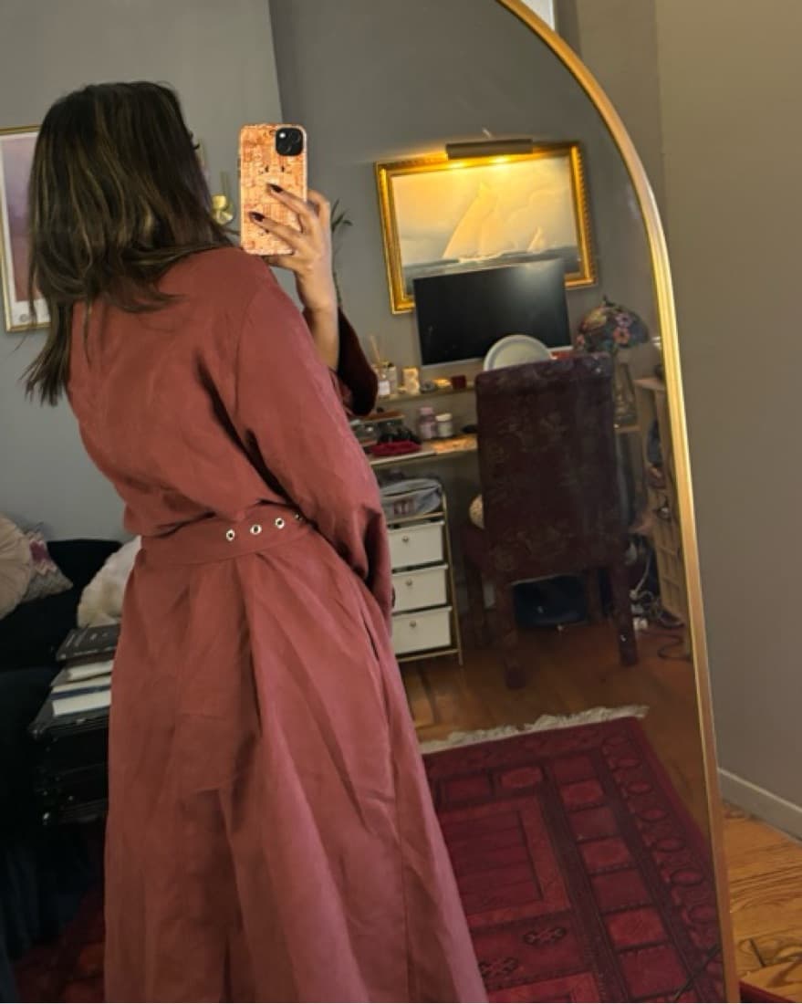 Dusty Mauve Colored Belted Trench Coat - Image 3