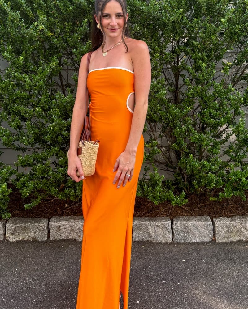 Orange Strapless Maxi Dress - Image 1