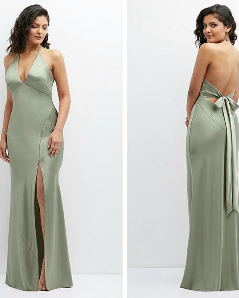 Halter Low Back With Bow Sage Dress  - Image 1