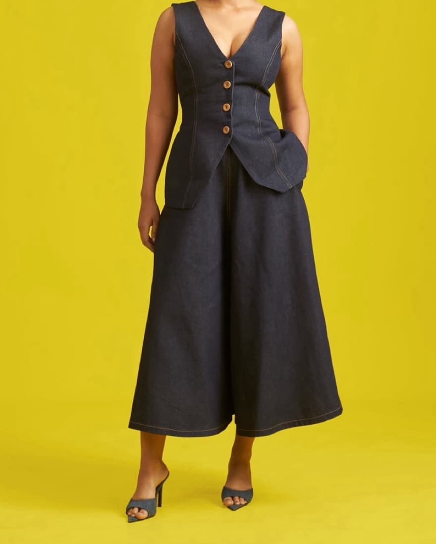 Navy Denim Waistcoat - Image 2