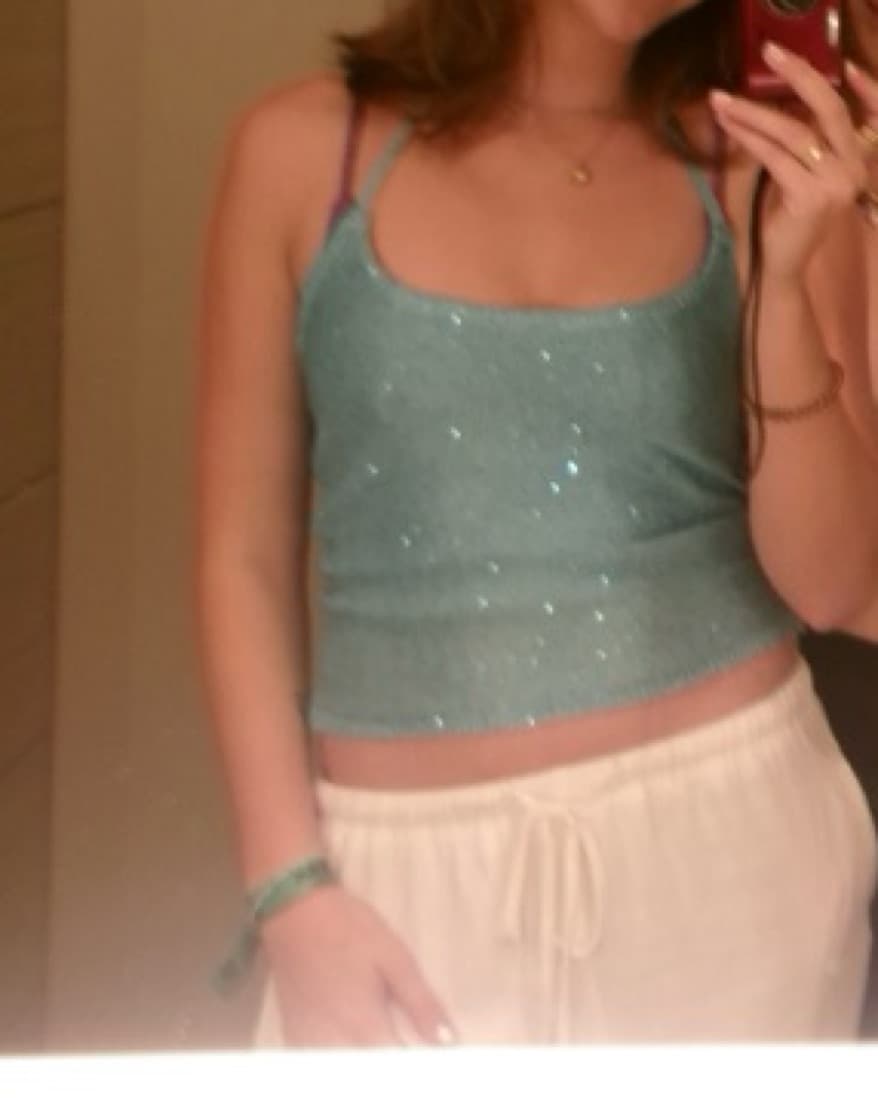 Glassons Knit Blue Sequin Halter Top - Image 3