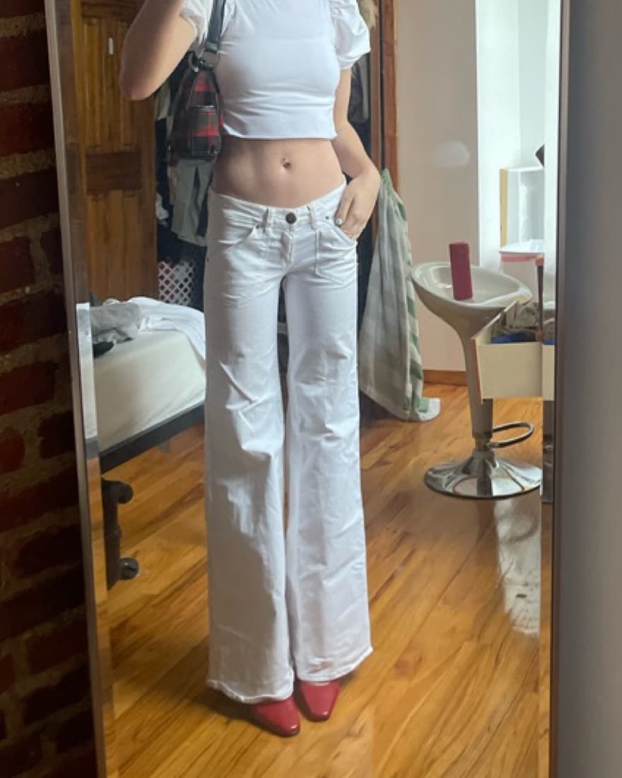 White Lowrise Flare Jeans - Image 2