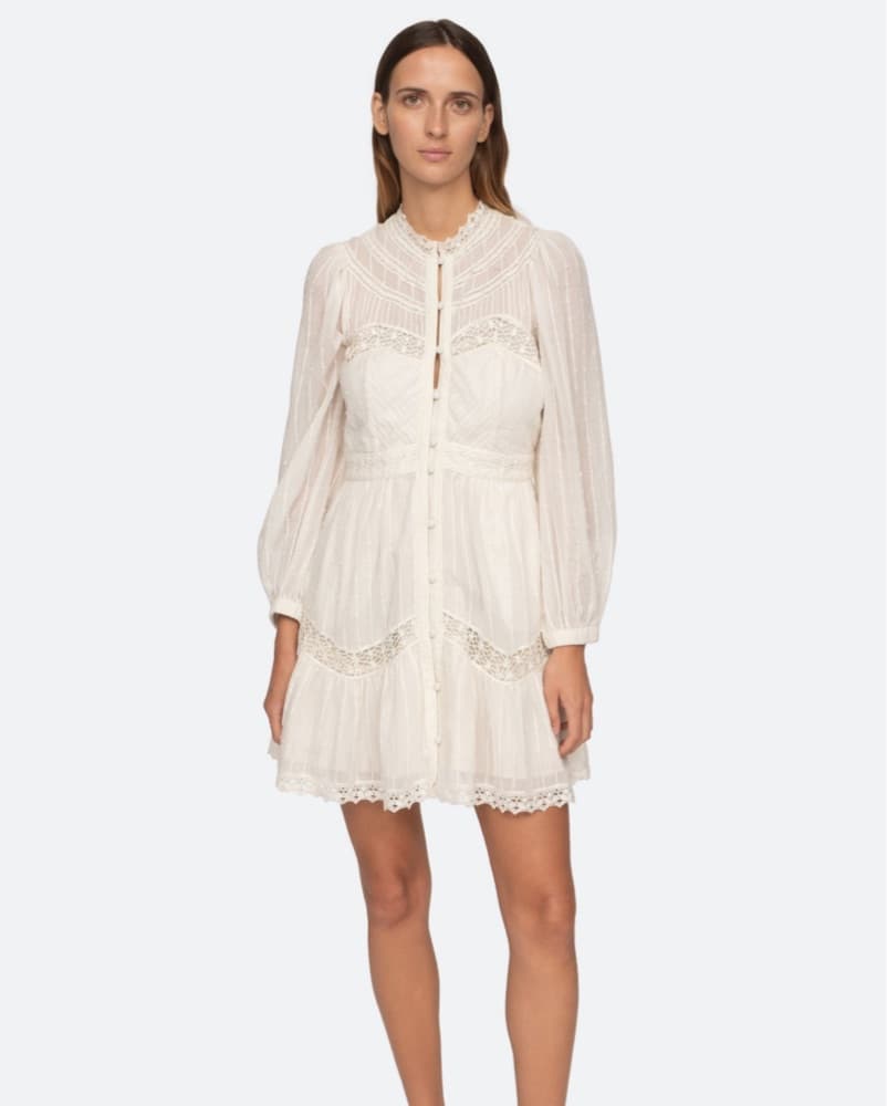 Elegant Lace-Trimmed White Dress - Image 1