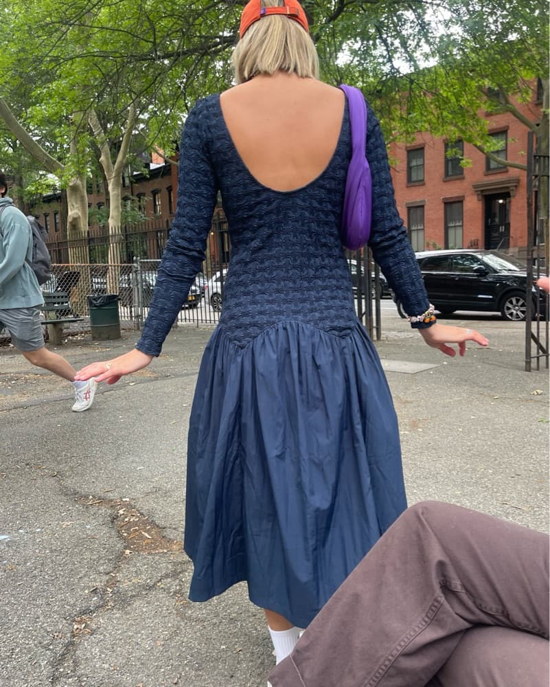 Another Girl Navy Popcorn Midi Dress - Image 4