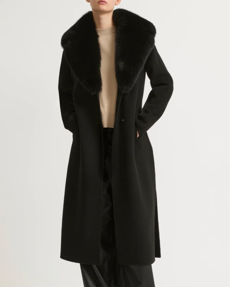 Fur Collared Long Wool Coat - Image 1