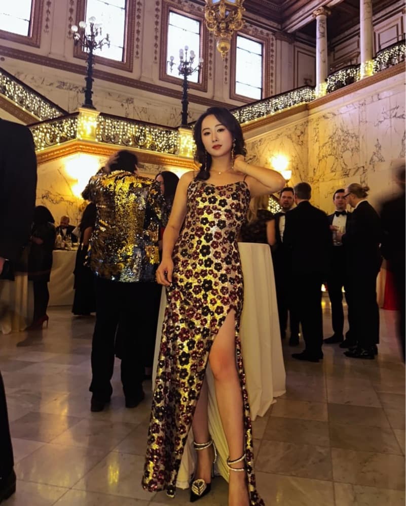 Dazzling Sequin Floral Gold Gown - Image 3