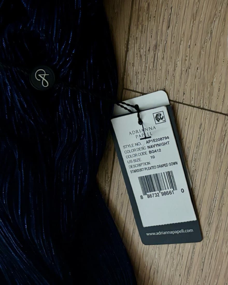 Adrianna Papell Navy Draped Gown - Image 3