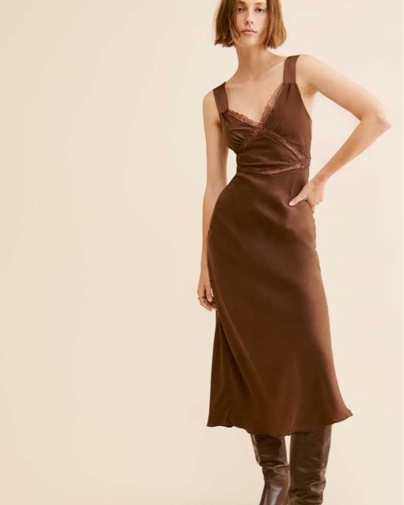 Elegant Chocolate-Hued Midi Dress - Image 2