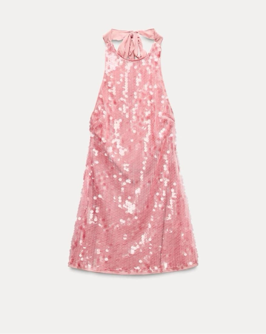 Pink Zara Sequin Halter Dress - Image 2