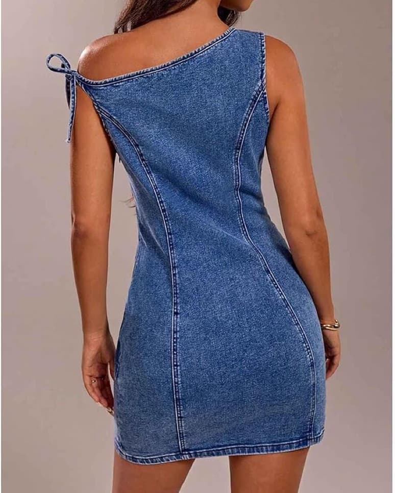 One-Shoulder Denim Mini Dress - Image 2