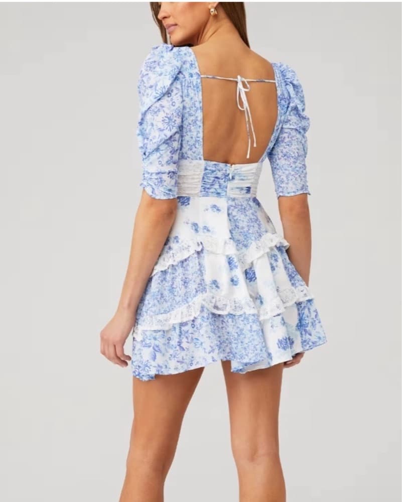 For Love & Lemon Blue Floral Mini Dress - Image 3