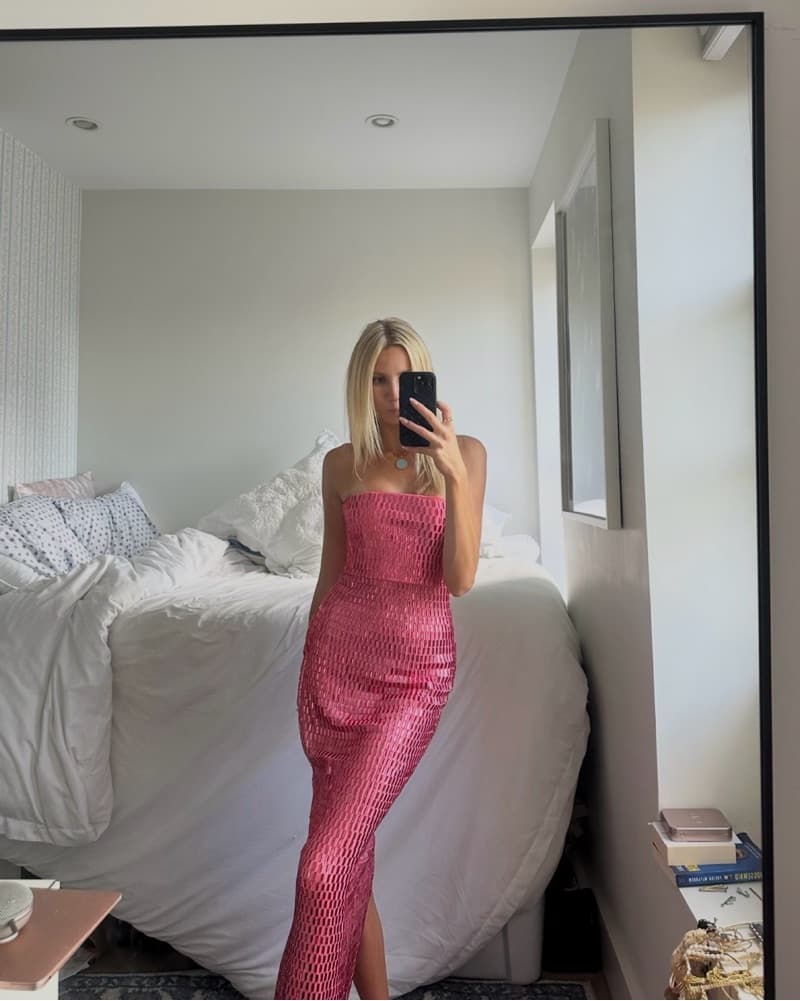 Pink Embellished Strapless Dress - Image 1