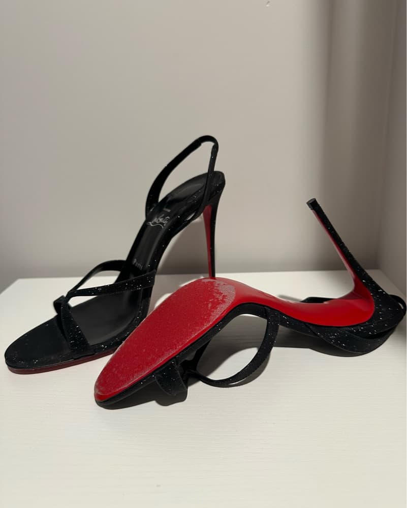 Louboutin Black Glitter Sandals - Image 3