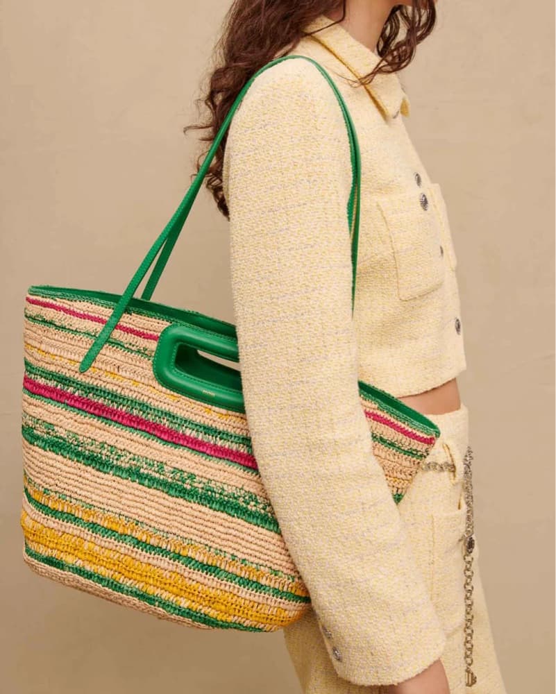 Maje Striped Raffia Basket Tote Bag - Image 4