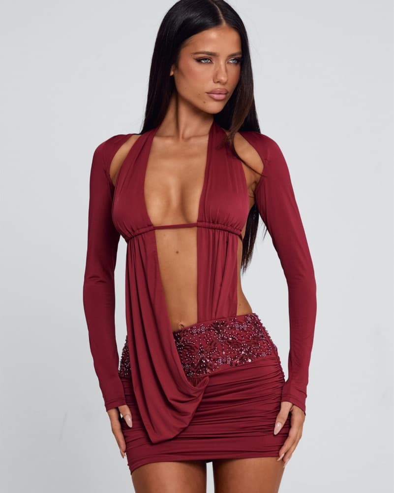 Alluring Crimson Cutout Dress - Image 1