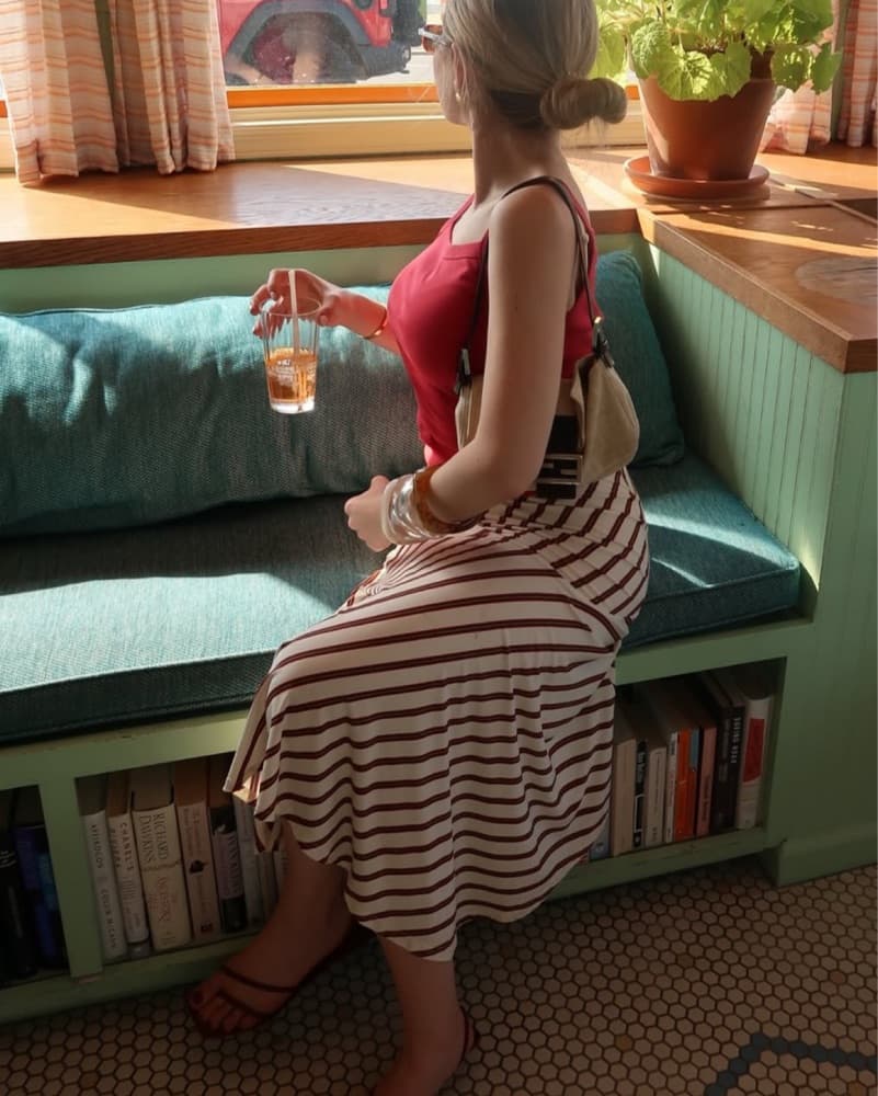 With Jean Striped Skirt  - Image 2