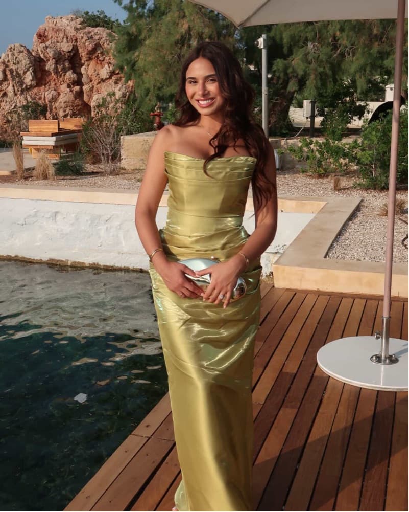 Elegant Green Metallic Strapless Gown - Image 1