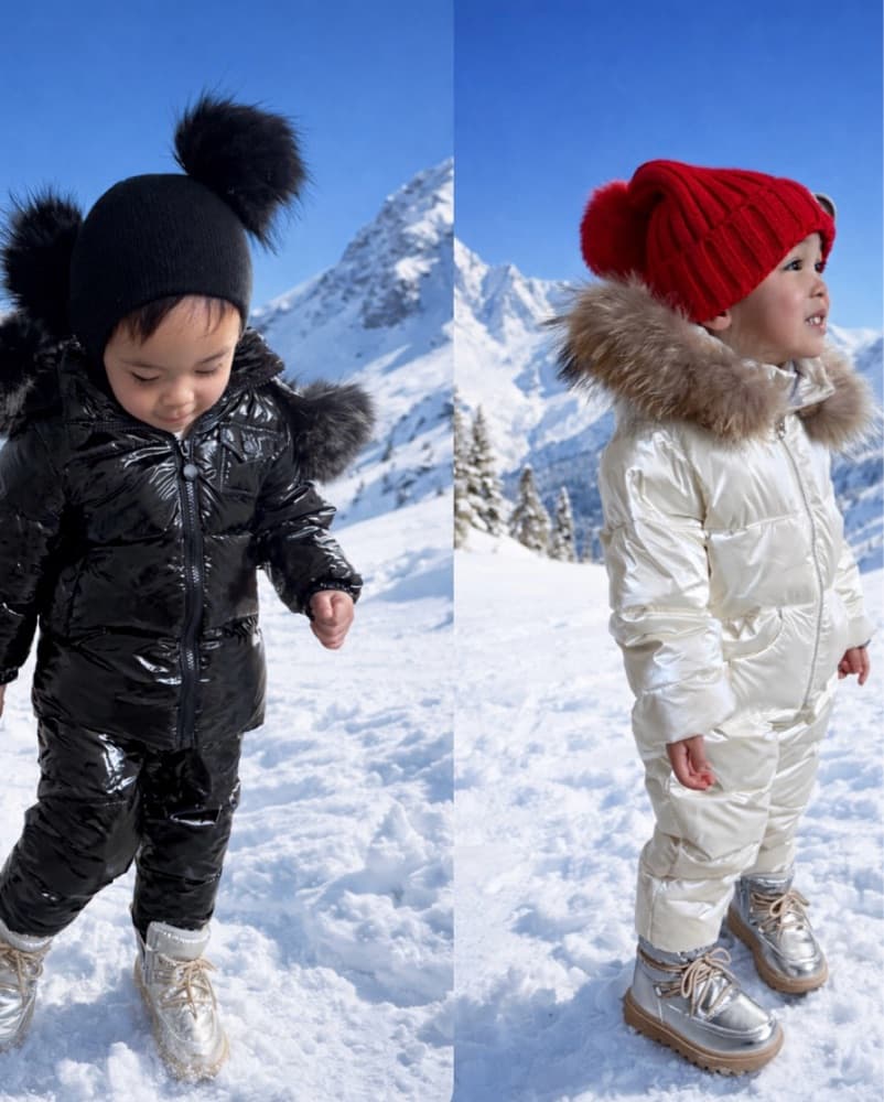 Chic Toddler Snow Suits With Fox Fur - Image 1