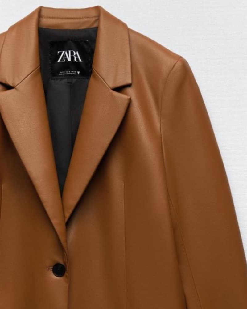 Zara Brown Faux Leater blazer Size Small - Image 3