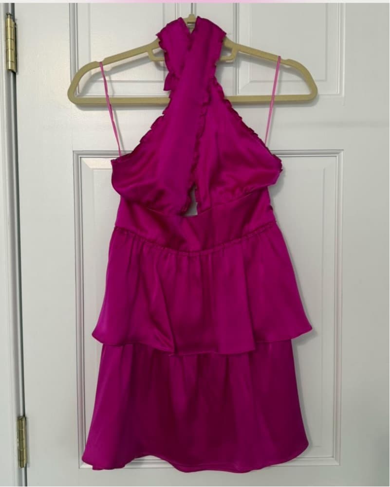 Vibrant Fuchsia Ruffled Halter Dress - Image 1