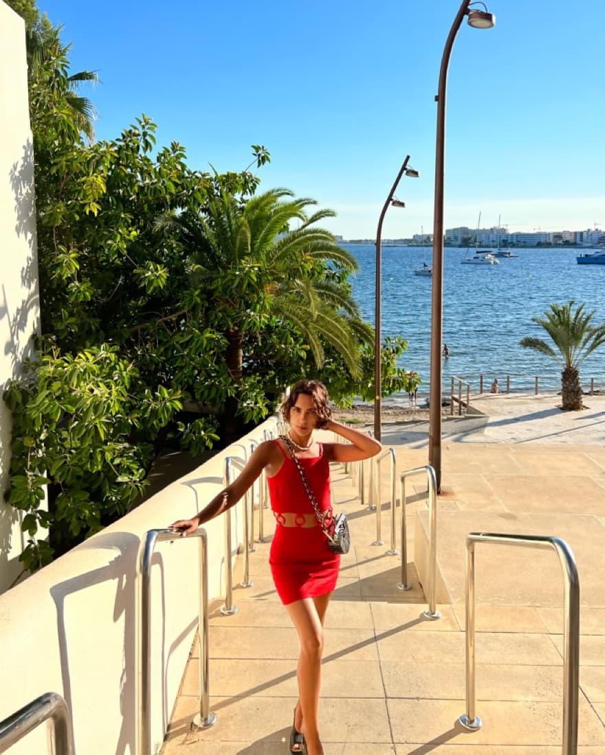 Bright Red Linen Mini Dress  - Image 2
