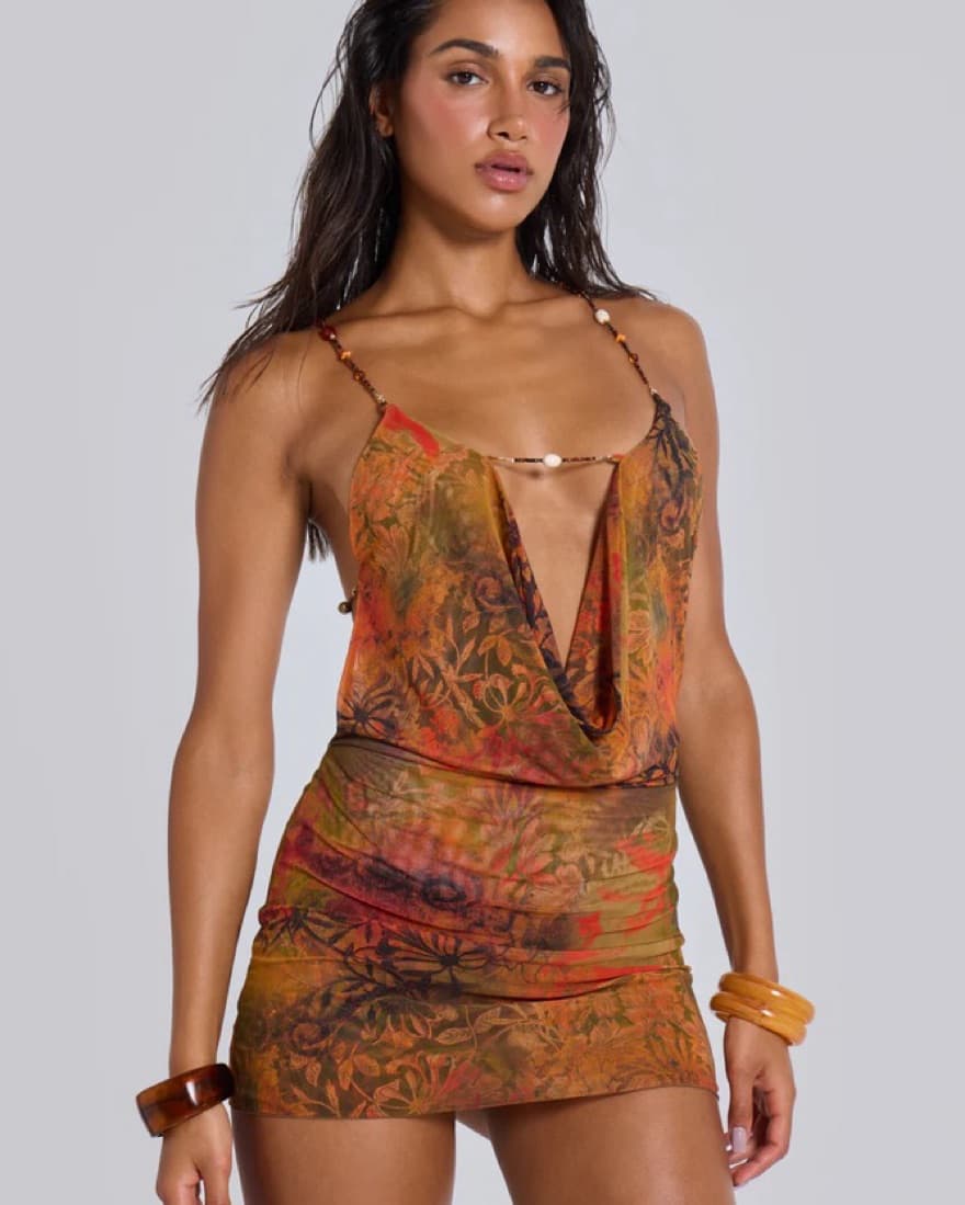 Jaded London Brown Beaded Mini Dress - Image 1