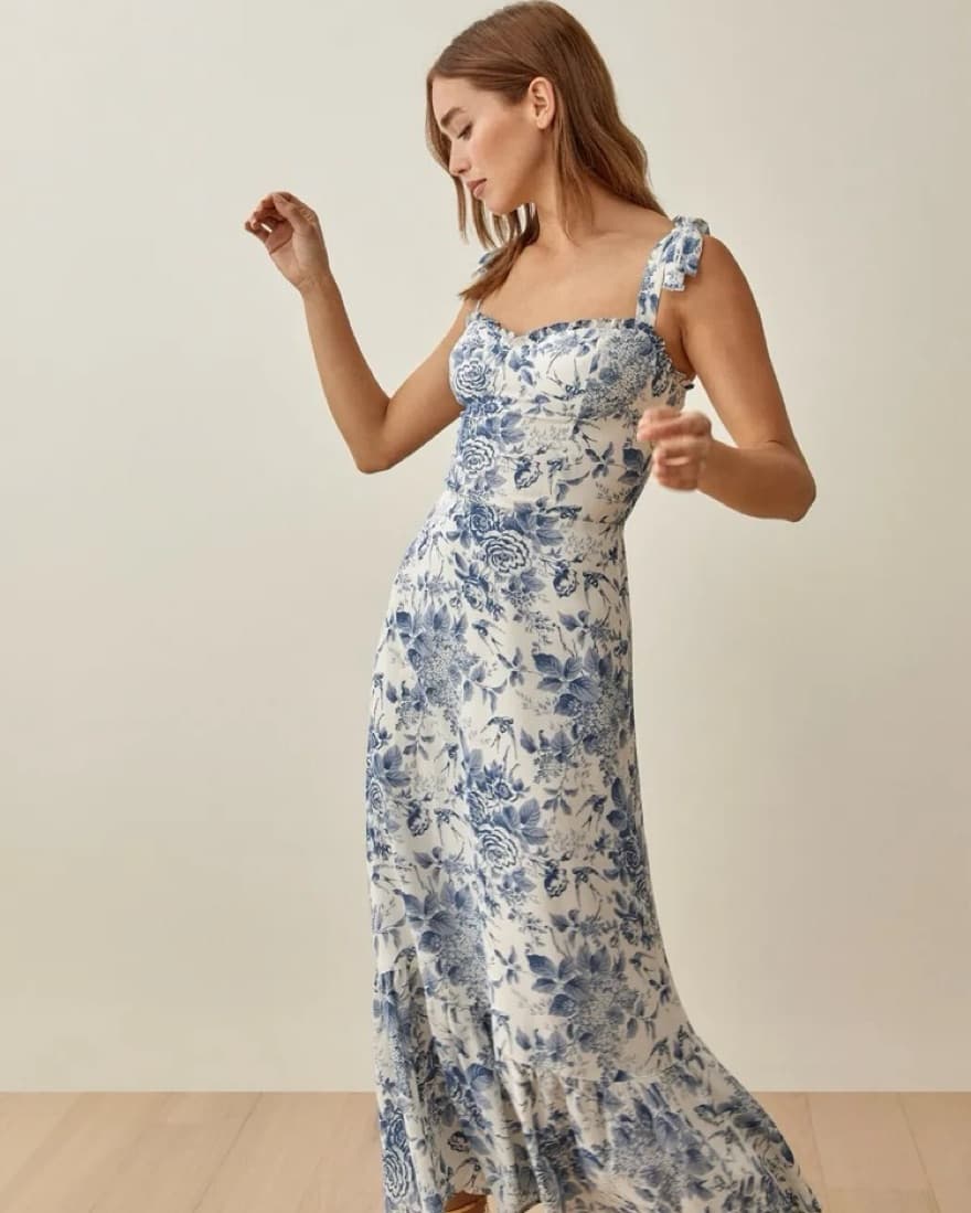 Reformation Blue Floral Nikita Dress - Image 1