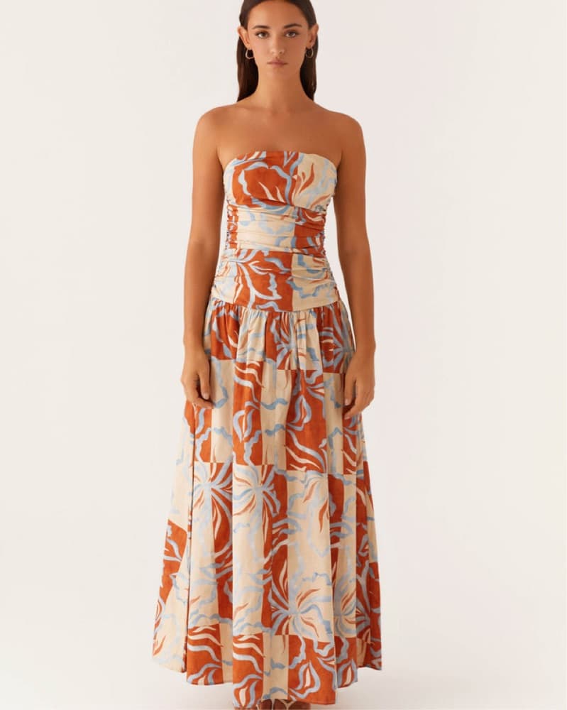 Carmel Maxi Dress - Orange Blue Floral - Image 1