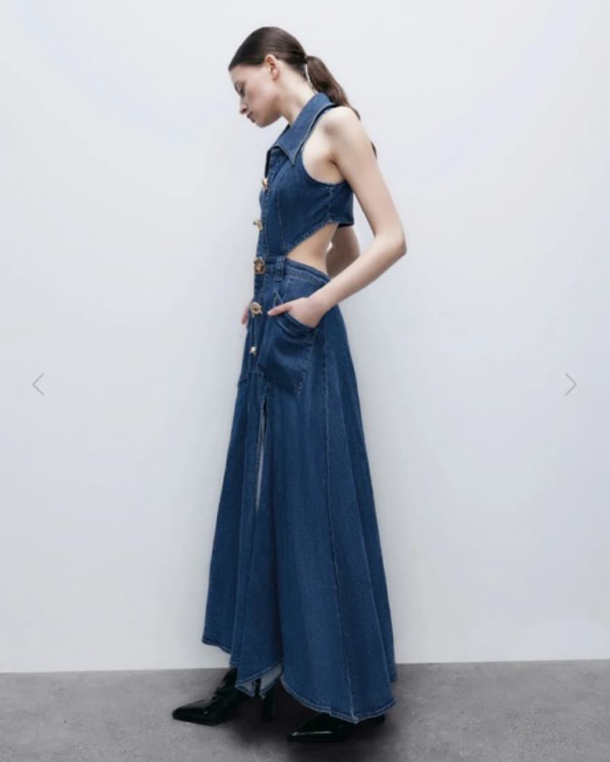 Denim Dress - Cut-Out Lapel - Image 2