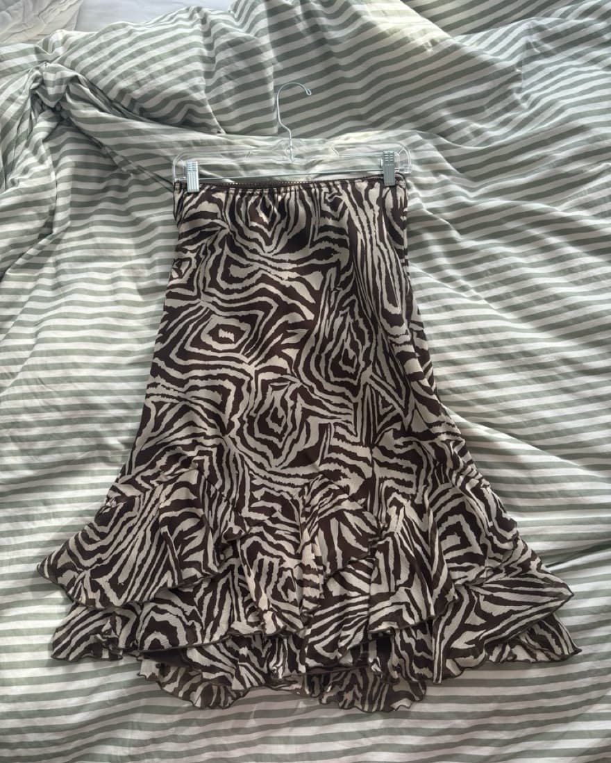 Vintage Brown Zebra Ruffle Skirt - Image 1