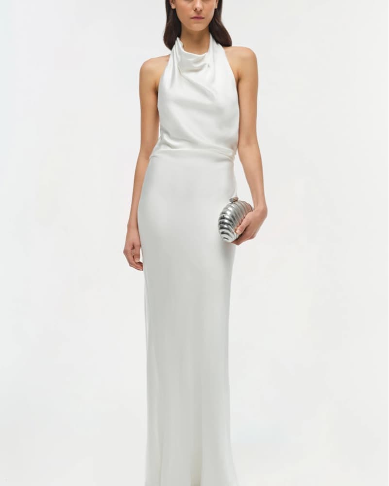 Halter Open Back Satin Dress - Image 3