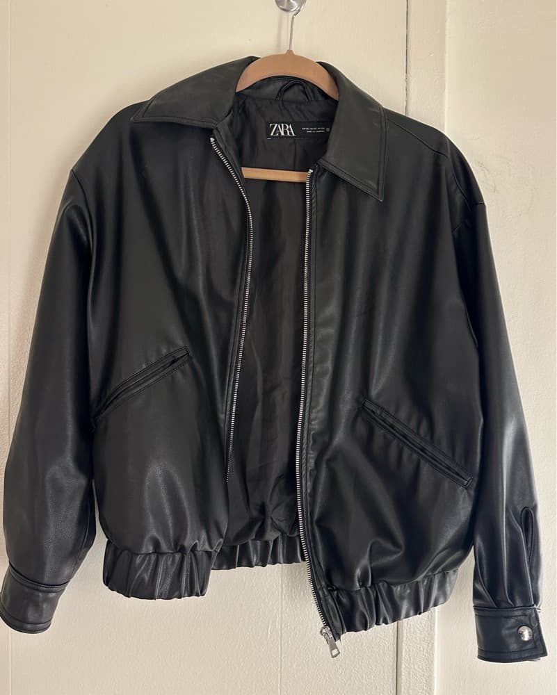 Black Faux Leather Oversized Jacket - Image 1