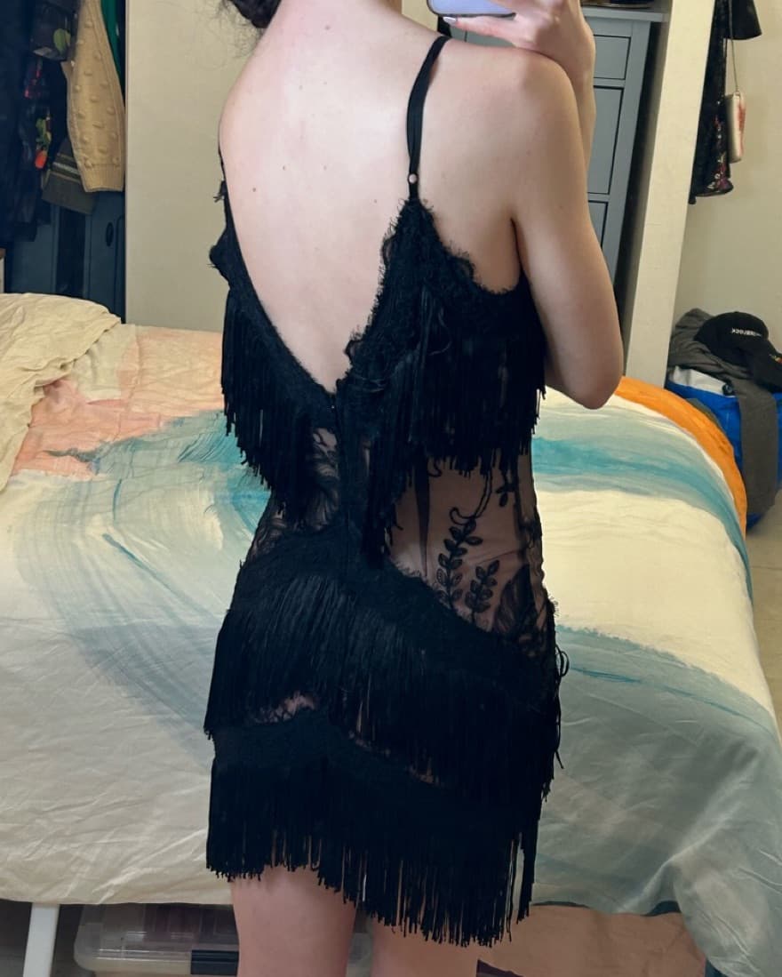 Black Fringe Sexy Dress - Image 4