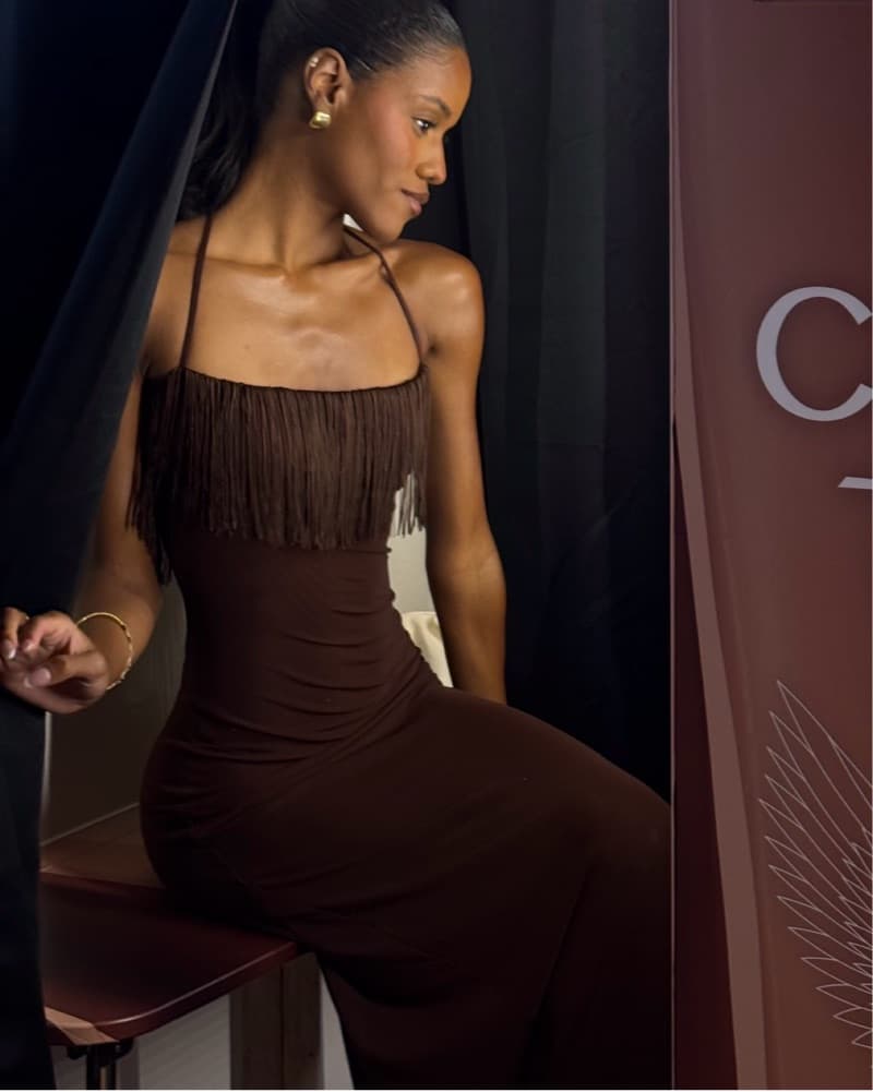 Ance Gria Brown Fringe Dress - Image 1