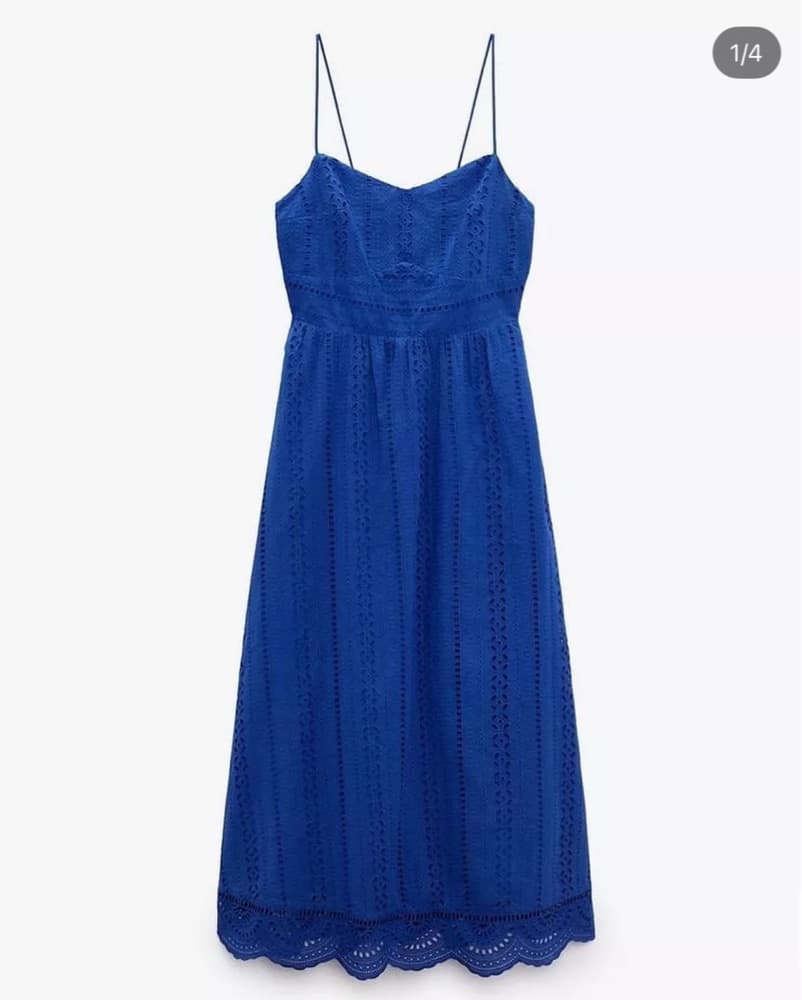 ZARA Blue Eyelet Midi Dress - Image 1