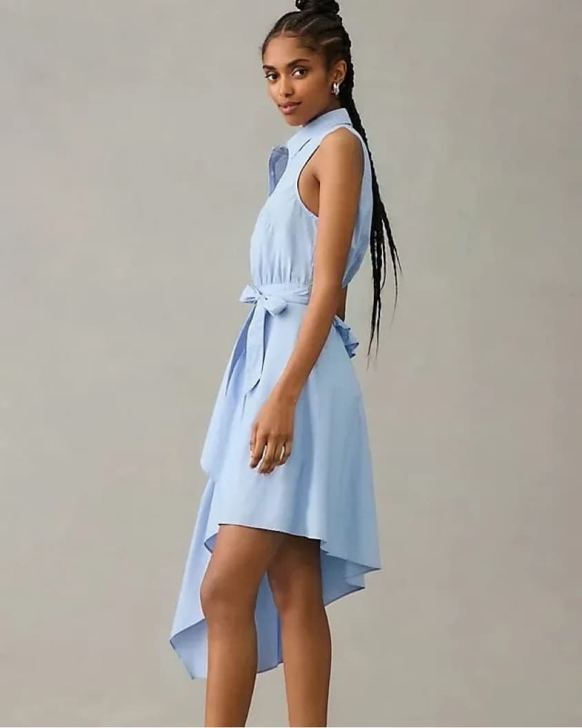 ASYMMETRICAL SLEEVELESS SHIRT DRESS BLUE - Image 3