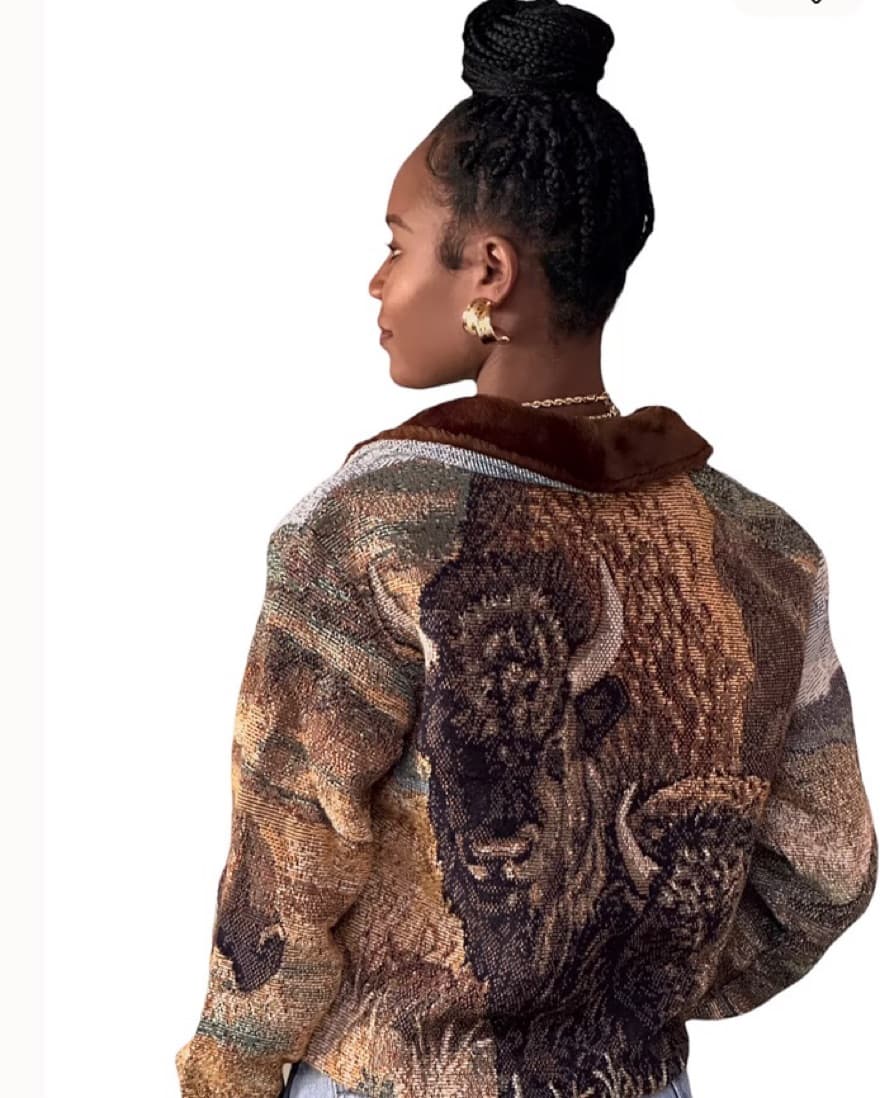 Buffalo Print Woven Jacket Faux Fur - Image 3