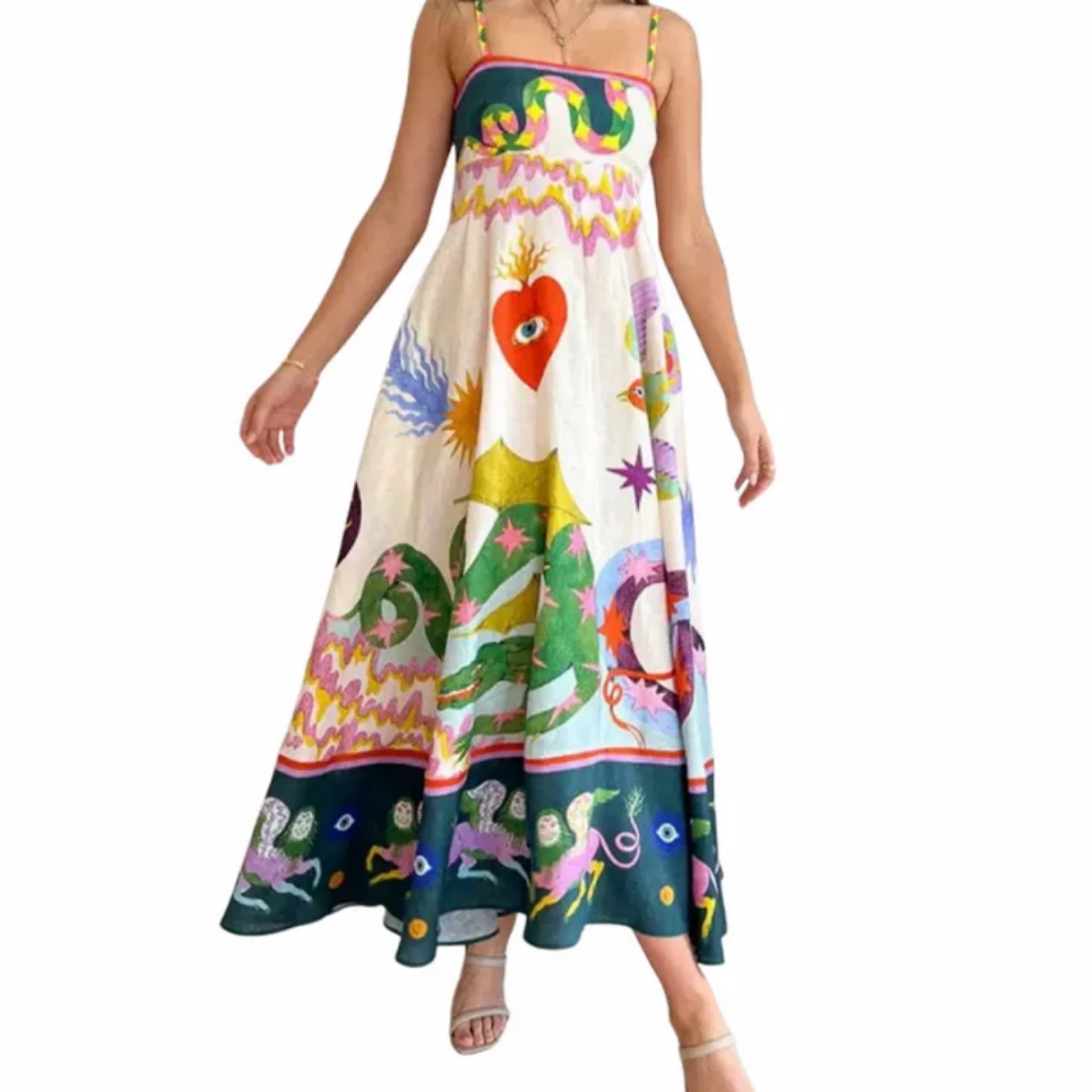 Evil Eye Spaghetti Strap Boho Dress - Image 1