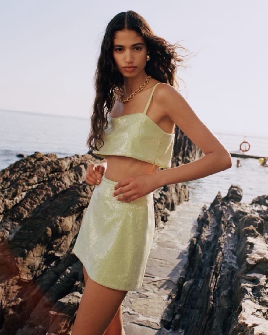 Reformation Green Sequin Two Piece Set - Image 1