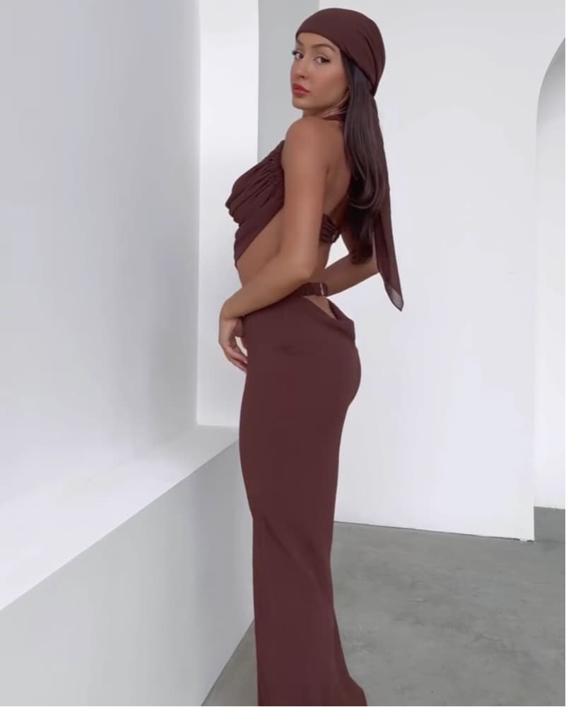 Chocolate Brown Maxi Skirt Set - Image 5