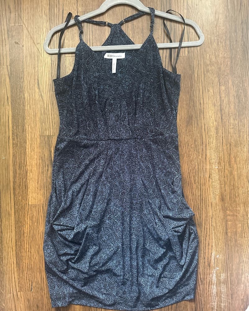 Navy Floral Drape Pocket Mini Dress - Image 2