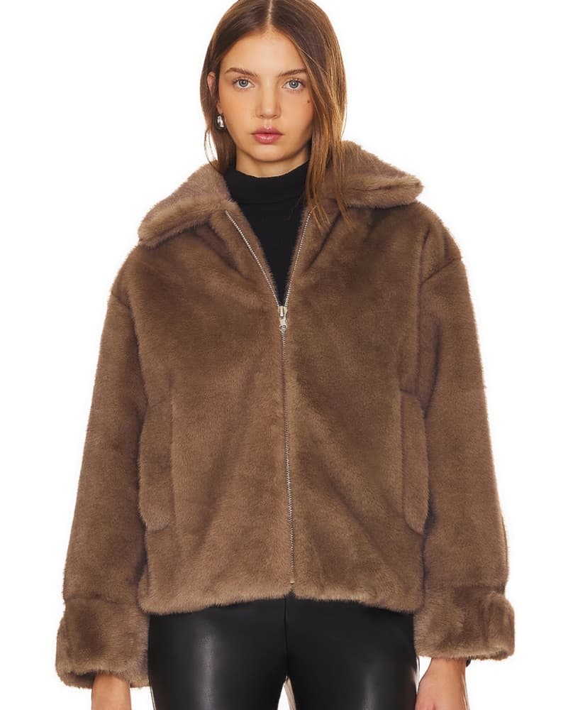 Luxurious Faux Mink Fur Brown Coat - Image 2