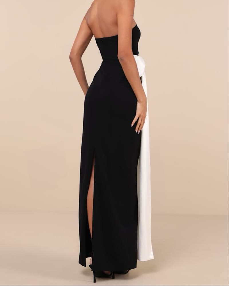 Elegant Black and White Formal Gown - Image 2