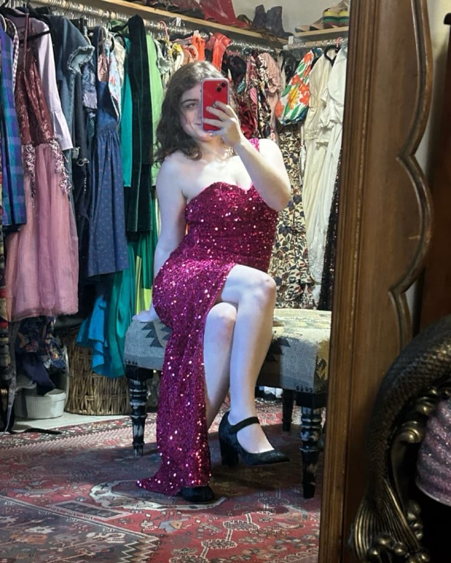 Banjul Fuchsia Sequin Gown With Slit - Image 5